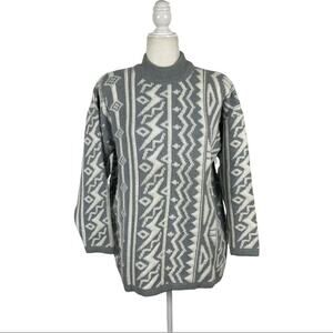 Kitty Hawk Retro Mix Print 80s Pullover Knit Sweater with Shoulder Pads Medium